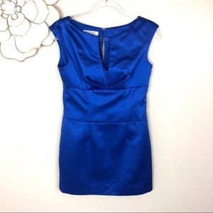 Kay Unger royal blue satin mini dress silk lining